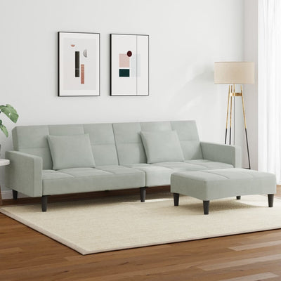 2-Seater Sofa Bed with Footstool Light Grey Velvet