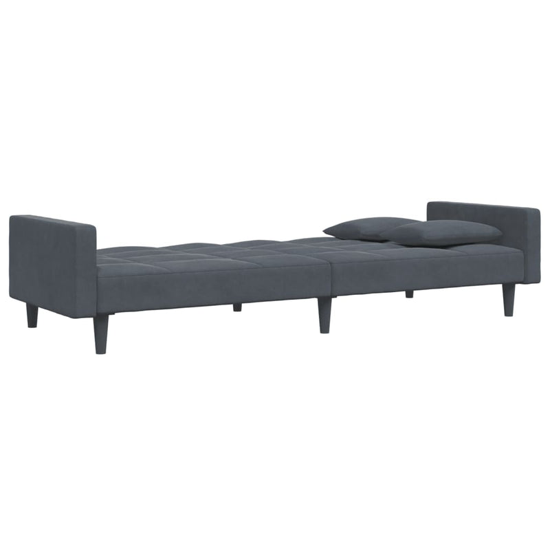 2-Seater Sofa Bed with Footstool Dark Grey Velvet