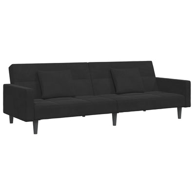 2-Seater Sofa Bed with Footstool Black Velvet