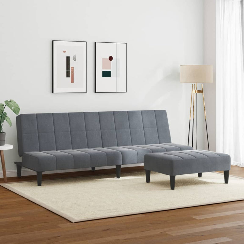 2-Seater Sofa Bed with Footstool Dark Grey Velvet