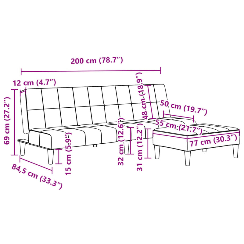 2-Seater Sofa Bed with Footstool Dark Grey Velvet