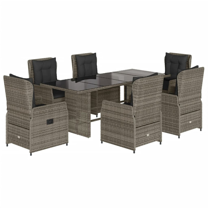 7 Piece Garden Dining Set with Cushions Grey Poly Rattan