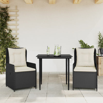 3 Piece Garden Dining Set with Cushions Black Poly Rattan