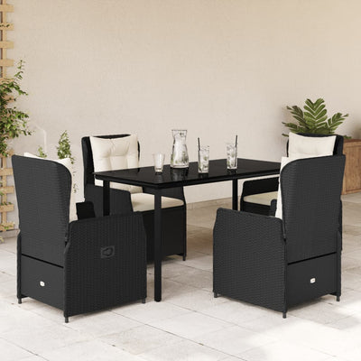 5 Piece Garden Dining Set with Cushions Black Poly Rattan