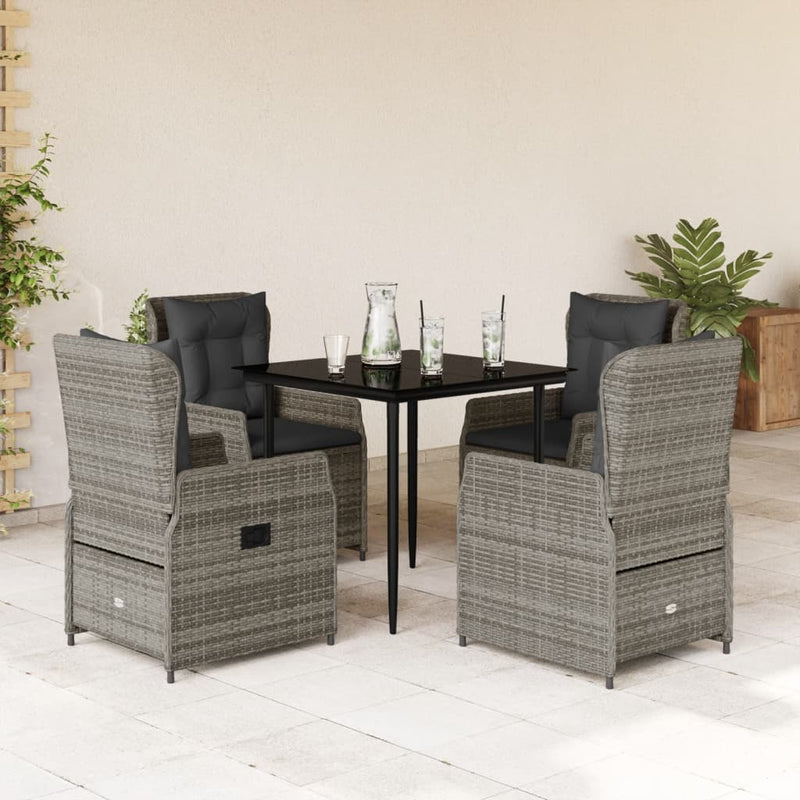 5 Piece Garden Dining Set with Cushions Grey Poly Rattan