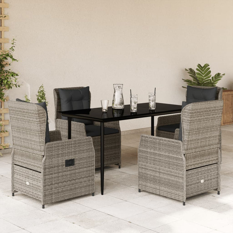 5 Piece Garden Dining Set with Cushions Grey Poly Rattan