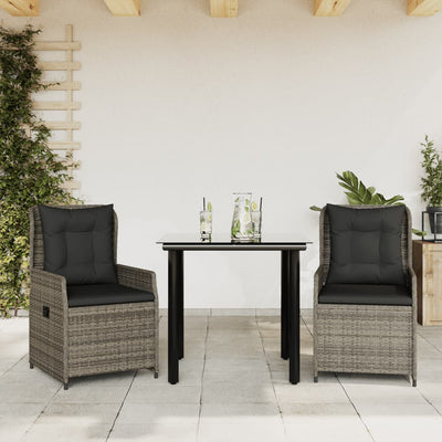 3 Piece Garden Dining Set with Cushions Grey Poly Rattan