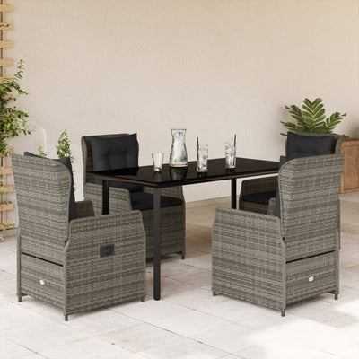 5 Piece Garden Dining Set with Cushions Grey Poly Rattan