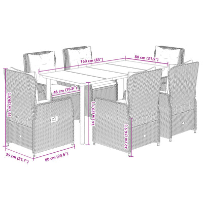 7 Piece Garden Dining Set with Cushions Grey Poly Rattan