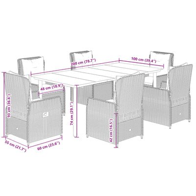 7 Piece Garden Dining Set with Cushions Grey Poly Rattan