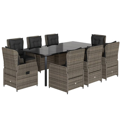 9 Piece Garden Dining Set with Cushions Grey Poly Rattan