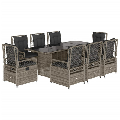 9 Piece Garden Dining Set with Cushions Grey Poly Rattan