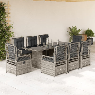 9 Piece Garden Dining Set with Cushions Grey Poly Rattan