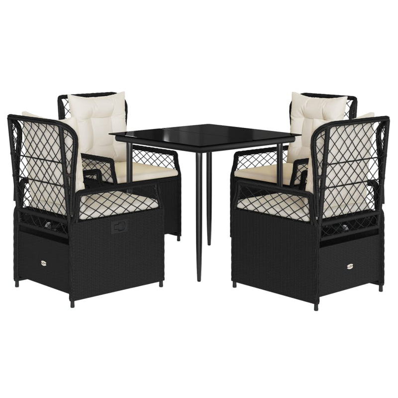 5 Piece Garden Dining Set with Cushions Black Poly Rattan