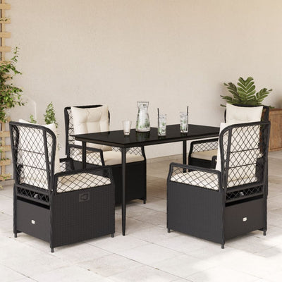 5 Piece Garden Dining Set with Cushions Black Poly Rattan