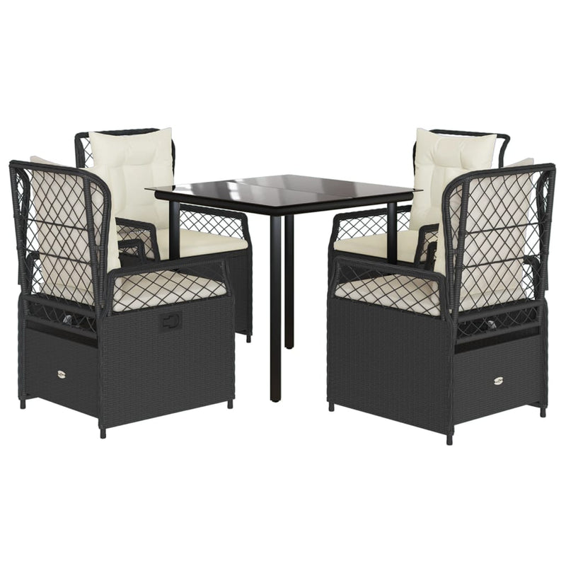 5 Piece Garden Dining Set with Cushions Black Poly Rattan