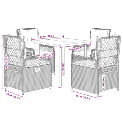 5 Piece Garden Dining Set with Cushions Black Poly Rattan