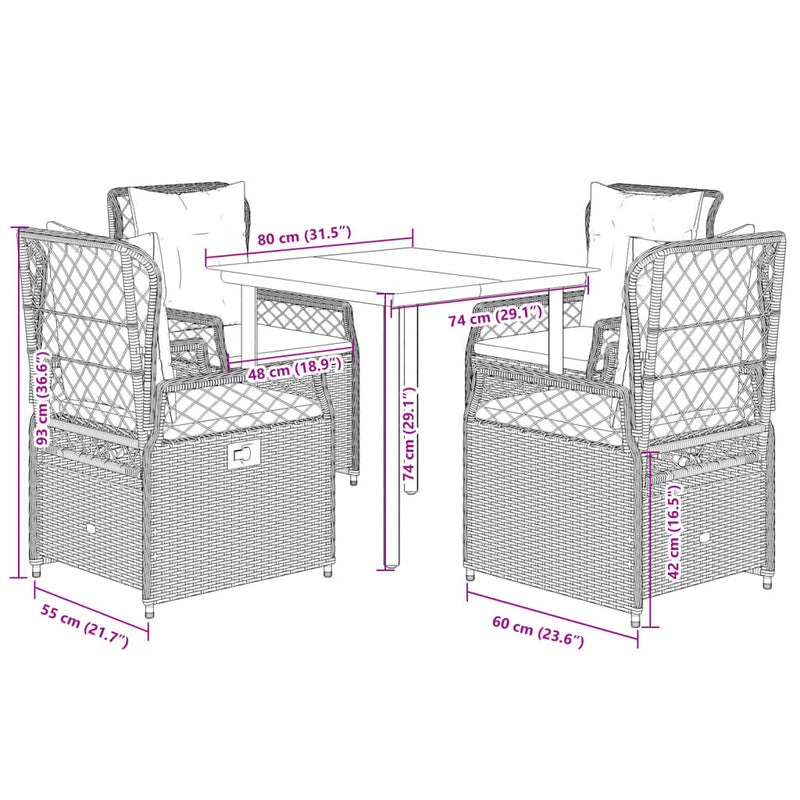 5 Piece Garden Dining Set with Cushions Black Poly Rattan