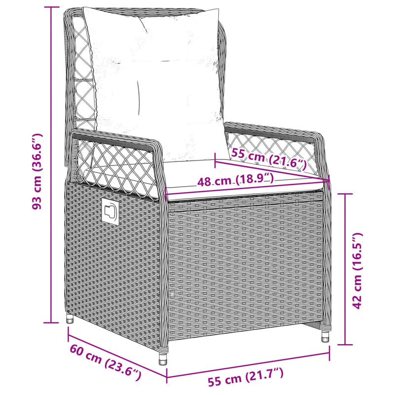 3 Piece Garden Dining Set with Cushions Grey Poly Rattan