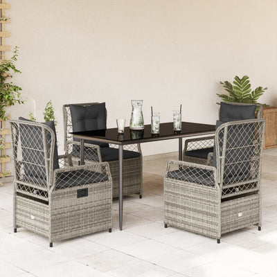 5 Piece Garden Dining Set with Cushions Grey Poly Rattan