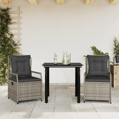 3 Piece Garden Dining Set with Cushions Grey Poly Rattan