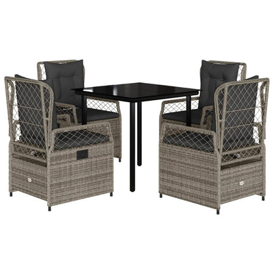 5 Piece Garden Dining Set with Cushions Grey Poly Rattan