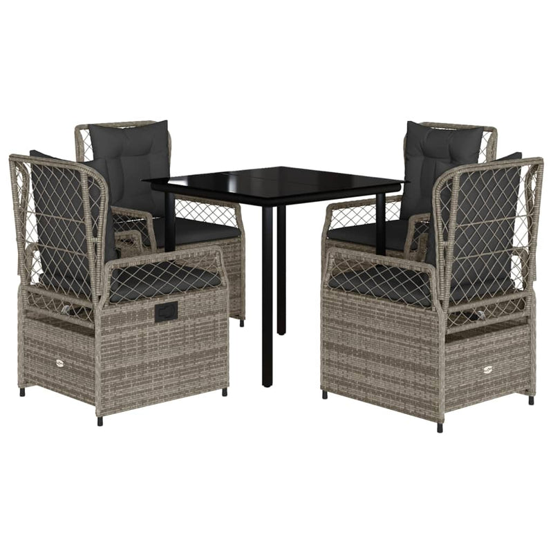 5 Piece Garden Dining Set with Cushions Grey Poly Rattan