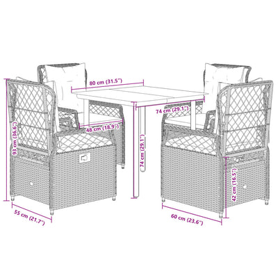 5 Piece Garden Dining Set with Cushions Grey Poly Rattan