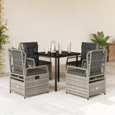 5 Piece Garden Dining Set with Cushions Grey Poly Rattan