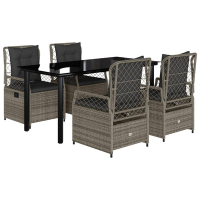 5 Piece Garden Dining Set with Cushions Grey Poly Rattan