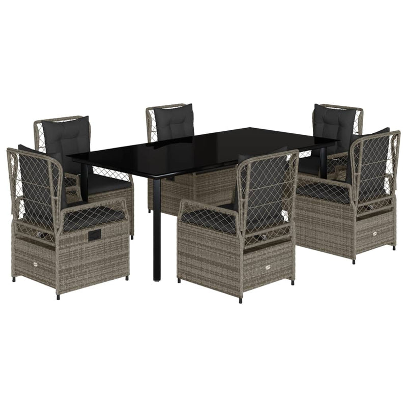 7 Piece Garden Dining Set with Cushions Grey Poly Rattan