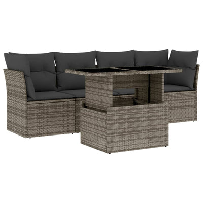 5 Piece Garden Sofa Set with Cushions Grey Poly Rattan