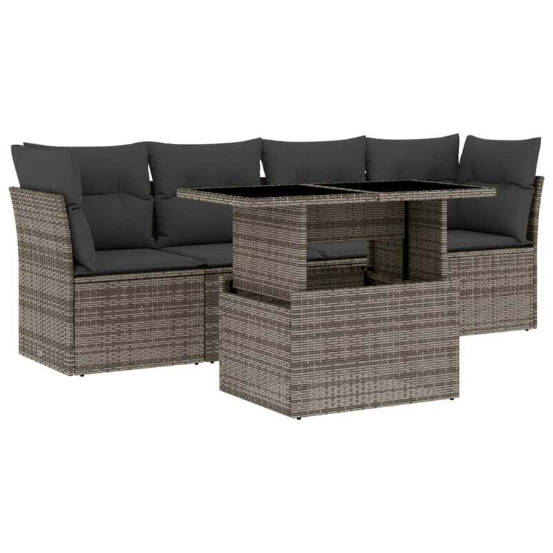 5 Piece Garden Sofa Set with Cushions Grey Poly Rattan