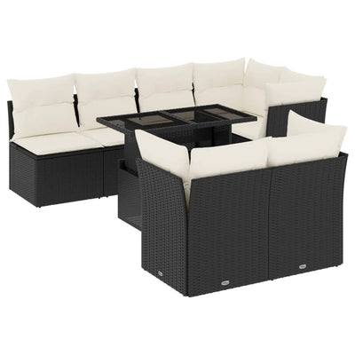 8 Piece Garden Sofa Set with Cushions Black Poly Rattan