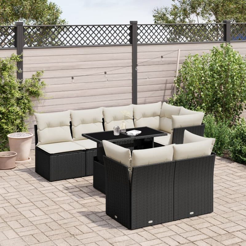 8 Piece Garden Sofa Set with Cushions Black Poly Rattan