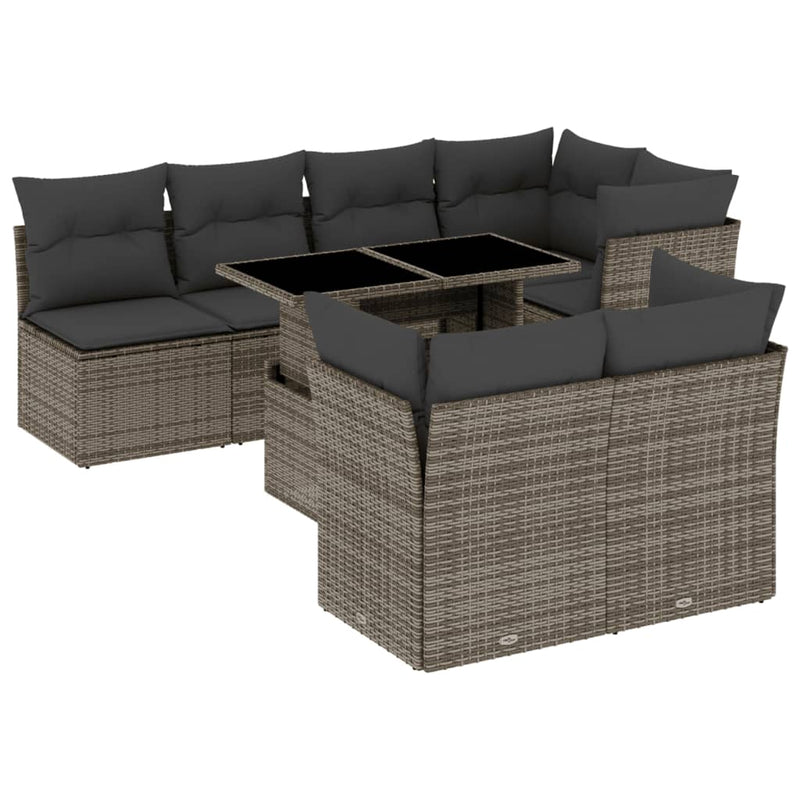 8 Piece Garden Sofa Set with Cushions Grey Poly Rattan