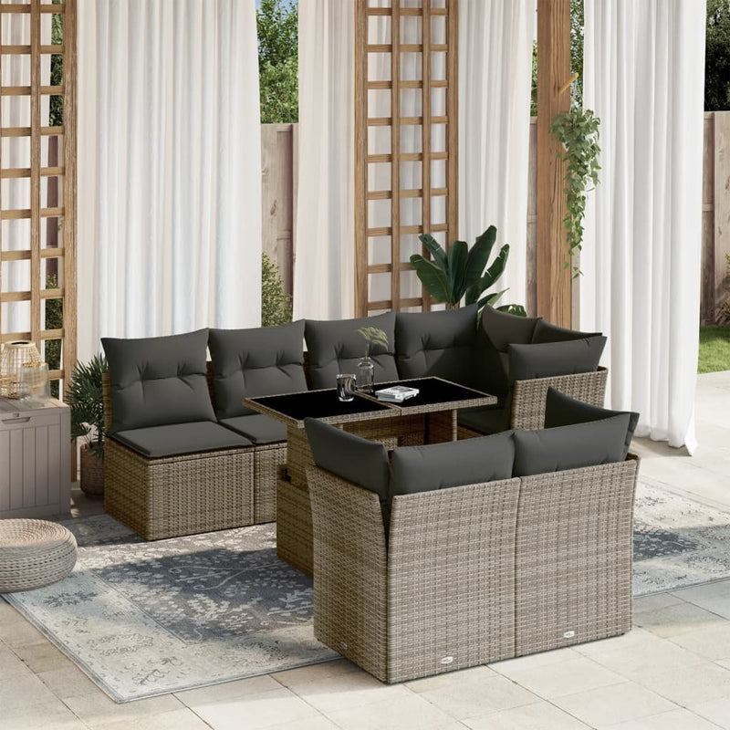 8 Piece Garden Sofa Set with Cushions Grey Poly Rattan