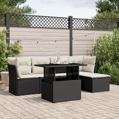 6 Piece Garden Sofa Set with Cushions Black Poly Rattan