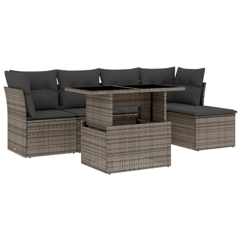 6 Piece Garden Sofa Set with Cushions Grey Poly Rattan