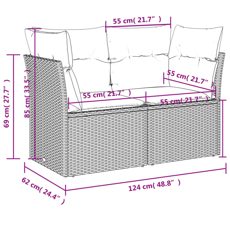 5 Piece Garden Sofa Set with Cushions Grey Poly Rattan