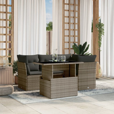 5 Piece Garden Sofa Set with Cushions Grey Poly Rattan