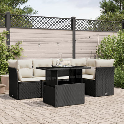 6 Piece Garden Sofa Set with Cushions Black Poly Rattan