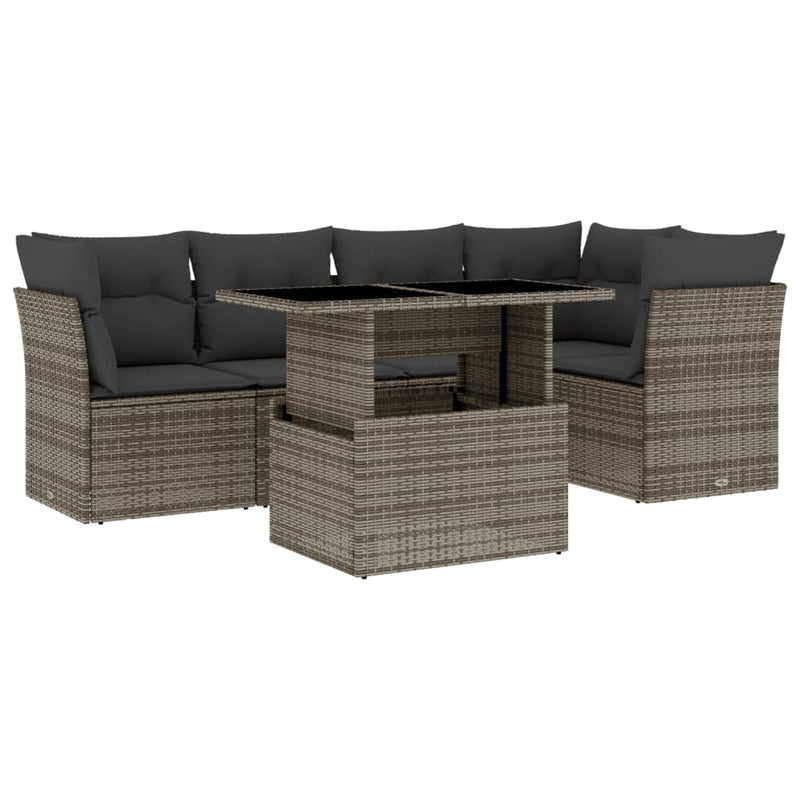 6 Piece Garden Sofa Set with Cushions Grey Poly Rattan