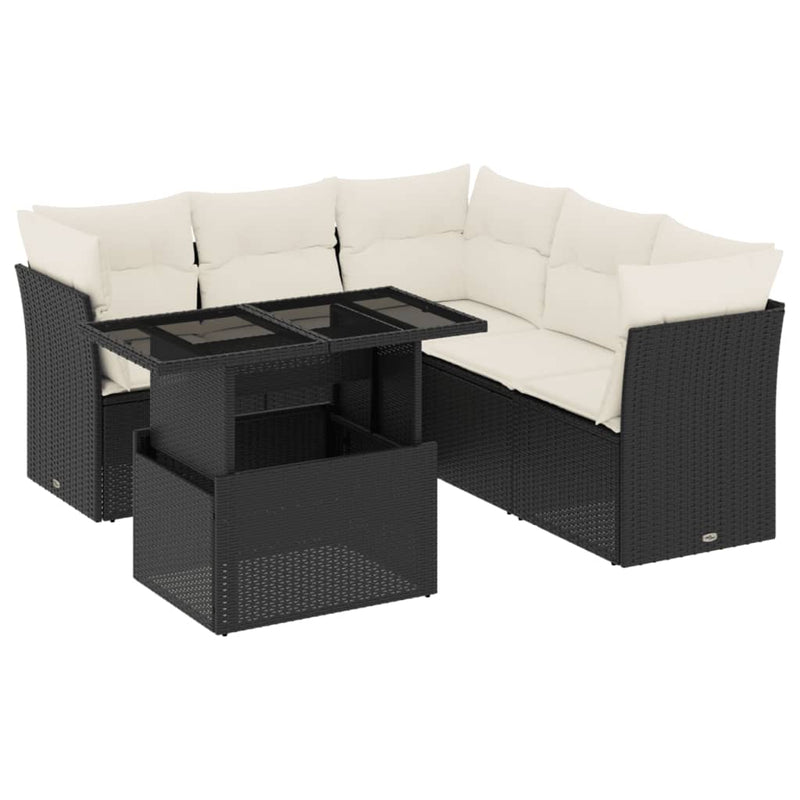 6 Piece Garden Sofa Set with Cushions Black Poly Rattan