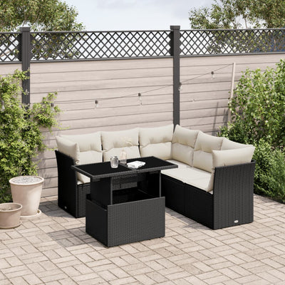 6 Piece Garden Sofa Set with Cushions Black Poly Rattan