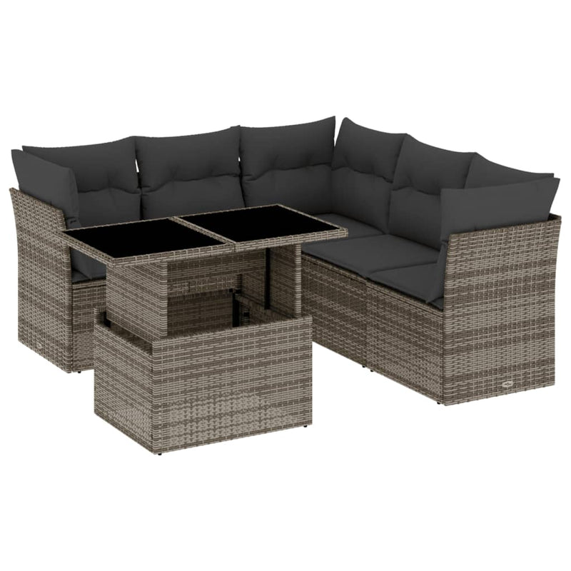 6 Piece Garden Sofa Set with Cushions Grey Poly Rattan