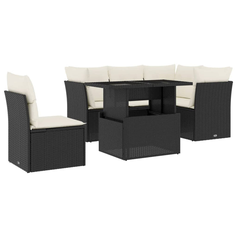 6 Piece Garden Sofa Set with Cushions Black Poly Rattan