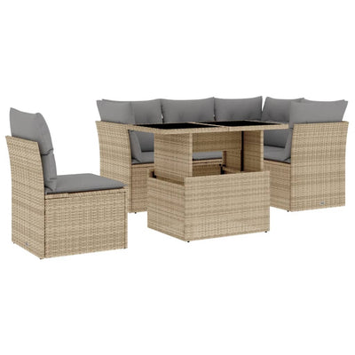 6 Piece Garden Sofa Set with Cushions Beige Poly Rattan