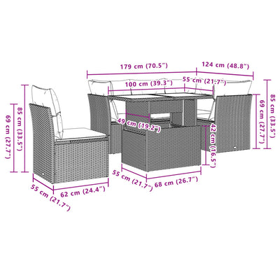 6 Piece Garden Sofa Set with Cushions Beige Poly Rattan