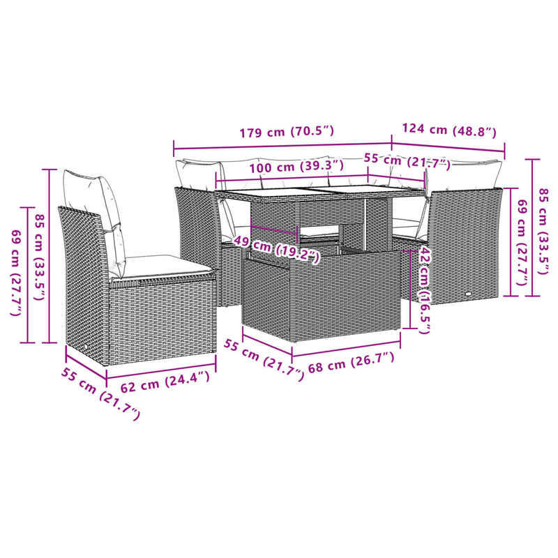 6 Piece Garden Sofa Set with Cushions Beige Poly Rattan